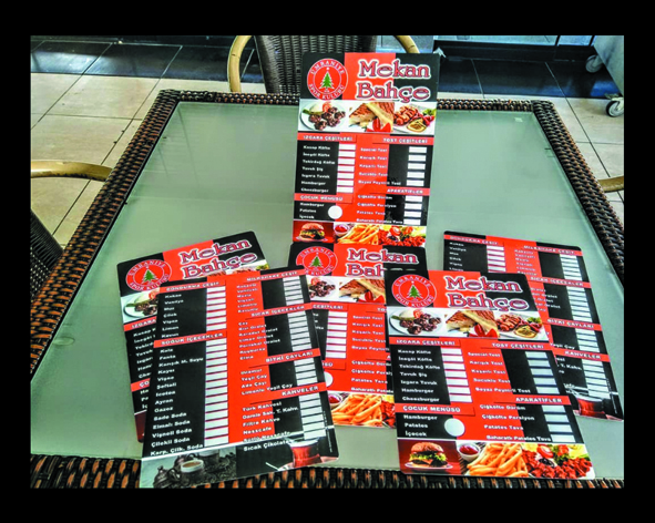 Restaurant & Cafelere Dijital Baskı Masa &Uuml;st&uuml; Men&uuml;ler